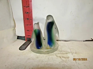 Vtg FROSTED Art Glass Pair PENGUINS Candle Holder So Cute 5" Tall * - Picture 1 of 2