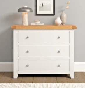 Windsor 3 Drawer Chest Ivory with Solid Oak Top Fully Assembled - Picture 1 of 9