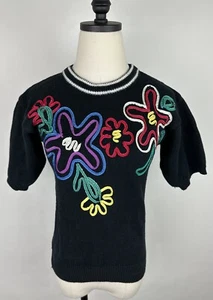 Suéter Floral Vintage Años 90 XS Soutache Años 30 Años 40 Colorido Manga Corta Retro - Imagen 1 de 13