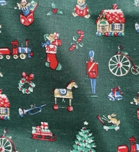 Christmas Toys Green Background Fabric Print Cotton Marcus Brothers 1 Yd X 44” - Picture 1 of 4