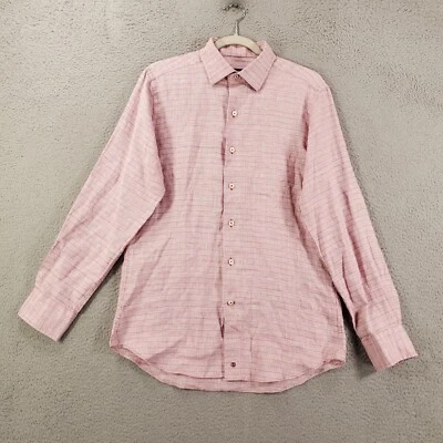 David Donahue Linen Shirt Mens Size Small 15 Houdstooth Button Up Plaid - Image 1 of 4