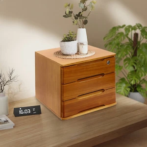 Caja de almacenamiento de escritorio de madera organizadora de escritorio de 3 niveles con cajones bloqueables 30 kg máx. - Imagen 1 de 18