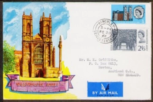 GB FDC 1966 Westminster Abby Juego de 2 - Hinckley a Auckland Foto 1 de 1