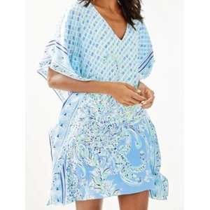 Lilly Pulitzer Bondi Blue Blue/White Lisamarie Silk Caftan Women's Size XXS/XS - Picture 1 of 12