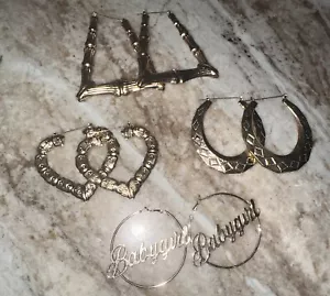 Bamboo Earrings Door Knockers Old School Vibes Hoops Heart Shape Costume Jewelry - Picture 1 of 6
