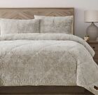FRYE Faux Fur Textured Luxe Jacquard 3 Piece Beige Queen Comforter Set
