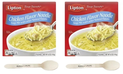 Mezcla de sopa instantánea Lipton Soup Secrets fideos de pollo 4,2 onzas + cuchara de madera paquete de 2 Foto 1 de 4