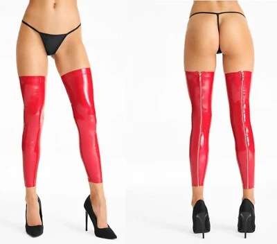 7HEAVEN WETLOOK STRÜMPFE ROT   clubwear stulpen lack wetlook overknees  - Bild 1 von 4