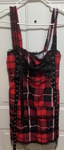 Neu ohne Etikett Damen rot kariert Spitzenbesatz Gothic Kleid Kostüm 2XL neu - Bild 1 von 2