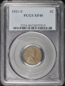 1921-S Lincoln Wheat Cent PCGS XF-40 - Picture 1 of 2