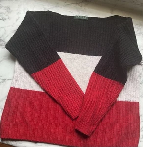 Lauren Ralph Lauren Sweater Womens Small Petite 3/4 Sleeve Cable Knit Striped - Picture 1 of 7