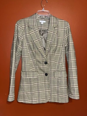 Topshop 女式西装外套 US 4/UK 8 格子 2 按钮运动外套粉色棕色 — 第 1/4 张图片