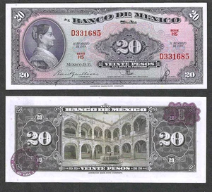 México 1959 20 pesos corregidora ~ P-54h ~ Serie HS ~ gema nítida sin circular - Imagen 1 de 2