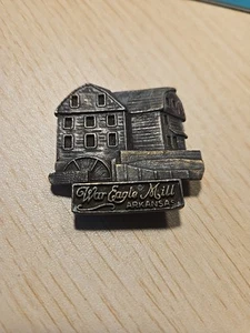 Vintage War Eagle Mill Arkansas Vintage Souvenir Travel Magnet Pewter Metal - Picture 1 of 6