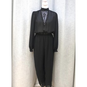 1980s black floral lace jumpsuit romper