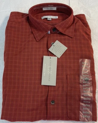 Camisa Geoffrey Beene Manga Larga Con Botones A Cuadros Naranja Quemado Hombres Med NUEVA NUEVA CON ETIQUETAS Foto 1 de 4