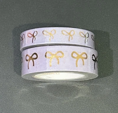 NEW Simply Gilded Light Purple w/ Rose Gold Bows washi tape 10 & 15 mm rolls - Изображение 1 из 2