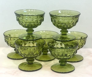 Vintage MCM Whitehall Cubist Avocado Green Glasses Set of (7) Dessert Glasses - Picture 1 of 20
