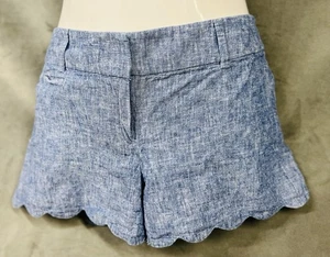 Pantalones Cortos Ann Taylor LOFT Lino-Algodón Azul Cambray 4" Entrepierna Dobladillo Festoneado Talla 0 - Imagen 1 de 8