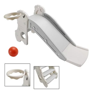 3In1 Kid Folding Slide With Climber,Basketball Hoop Freestanding Slide Toy White - Picture 1 of 14
