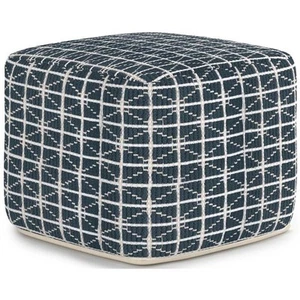 Simpli Home Noreen Boho Square Pouf in Dark Blue and White Handloom Woven Pat... - Picture 1 of 7