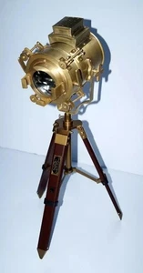 Brass Spotlight & Tripod Floor Lamp Nautical Spotlight Vintage Searchlight... - Imagen 1 de 7