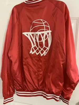 Vintage Cardinal Red  Satin Bomber Jacket Mens L Basketball Logo (Flaws/Read) - Image 1 of 4