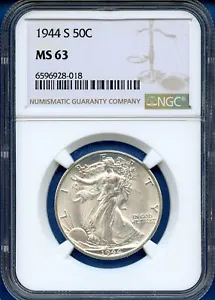 1944 S NGC MS63 Walking Liberty Half Dollar 50c US Mint Silver Coin 1944-S MS-63 - Picture 1 of 3