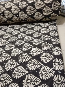 Indian Black Bedspread Throw block Print Kantha Quilt,blanket Cotton king size - Picture 1 of 13