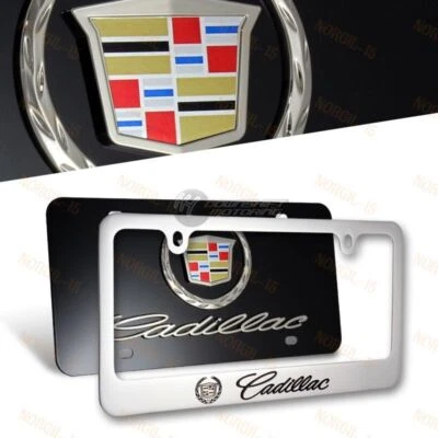 Marco de matrícula de acero inoxidable 3D CADILLAC - 2 PIEZAS delantero y trasero AUTÉNTICO Foto 1 de 4