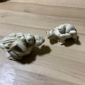 Statuina giapponese Shunga Netsuke rara bambola set di 2 - Foto 1 di 4