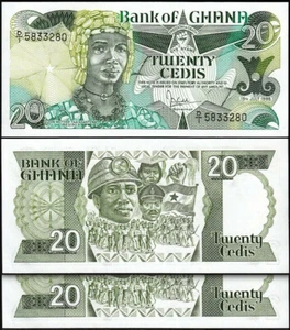 Ghana 20 Cedis 1986, UNC, 2 Pcs PAIR, Consecutive, P-24 - Picture 1 of 4