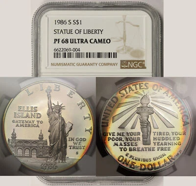 1986-S Statue of Liberty Silver Commemorative $1 PF 68 Ultra Cam NGC Color Toned - Image 1 of 4