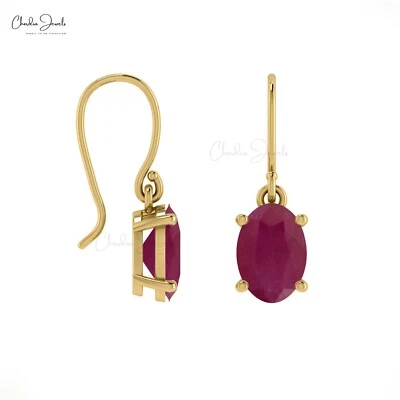 Dangle/Drop 1.5 CTW Natural Ruby Gemstone 14k Solid Gold Earrings For Women Gift - Image 1 of 4