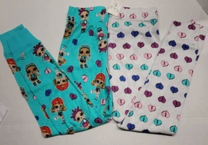 Pantalones de pijama para niñas Slim Fit gris con corazones y verde azulado con corazones y muñecas talla 6 - Imagen 1 de 4