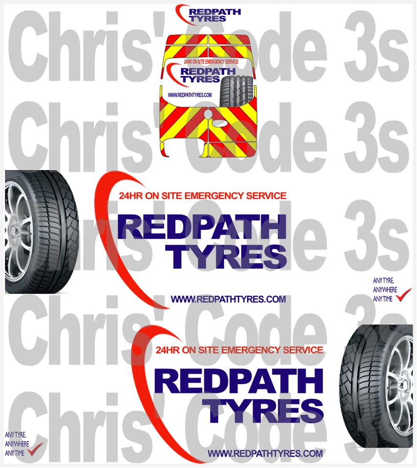 Code 3 Adhesive Vinyl Decals suit 1/43 1/50 - Redpath Tyres - Sprinter - Image 1 of 1