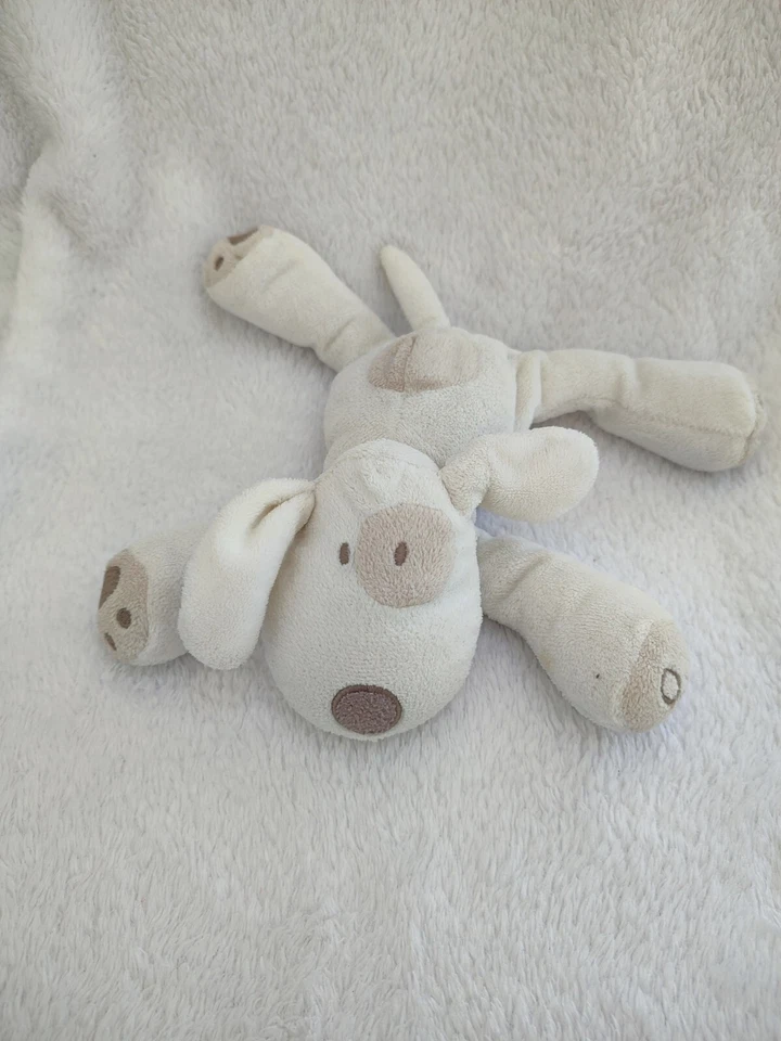 Doudou chien Obaibi gris peluche blanc cocard ancien bon etat - Photo 1/1