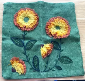 Vintage Embroidered Pillow Cover Case Crewel Flowers Floral 3D Boho - Picture 1 of 7