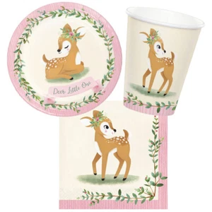 Deer Little One Party Supplies 8 Guest Tableware Pack Birthday Girl Baby Shower - Picture 1 of 4