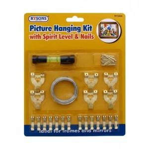 Heavy duty Picture Frame Hanging Kit With Spirit Level & Nails Hooks Brass UK - Picture 1 of 6