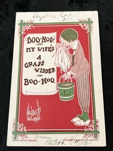Cartolina 1910 W. Wellman artista firmata "Boo Hoo Mia moglie è un ariete d'erba" - Foto 1 di 2