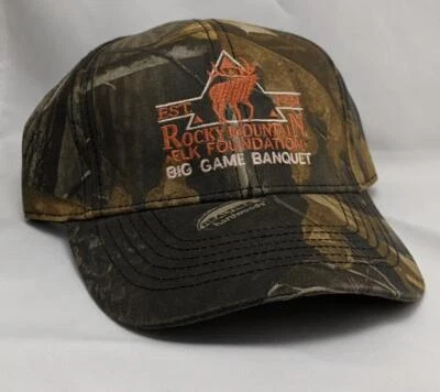 Camo/Green Rocky Mountain Elk Foundation Big Game Banquet Cap Hat with  ID:32973 - Image 1 of 4
