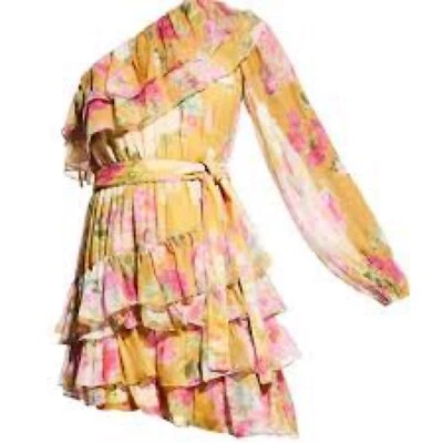 ROCOCO SAND One Shoulder Dress Avar Belted in Ochre Women’s Size XS Ruffle NWT - Image 1 of 4