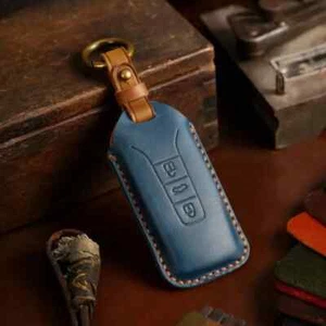 Leather Key Case Cover Fob Keyring Shell for Volkswagen Touareg Tiguan Lavida - Picture 1 of 11
