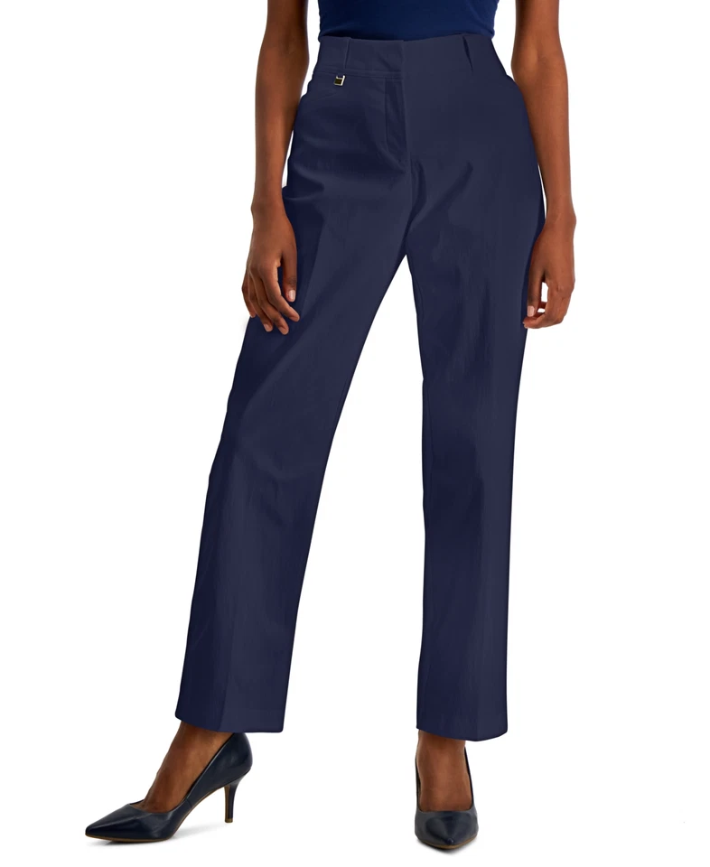 JM Collection Womens Petite Short 14PS Tummy-Control Curvy Fit Pants in Blue $49 - Image 1 of 4