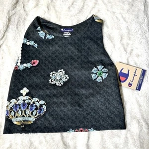 Champion Size S jewel bling NWT Gray Black Tank Top Athletic Sports Bra yoga - Picture 1 of 7