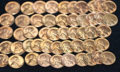 1954-S Lincoln Cents Wheat Penny BU Roll of 50 Pennies Full RED !!! - Image 1 of 4