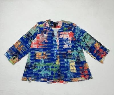 Chaqueta Ali Miles Topper con flecos de pestañas para mujer 1X Plus vibrante artística con un solo botón Foto 1 de 4