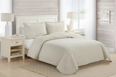 Tommy Bahama Raffia Однотонный Бежевый Хлопковый Двусторонний Набор для Одеяла KING Новый с ценниками - Изображение 1 из 4