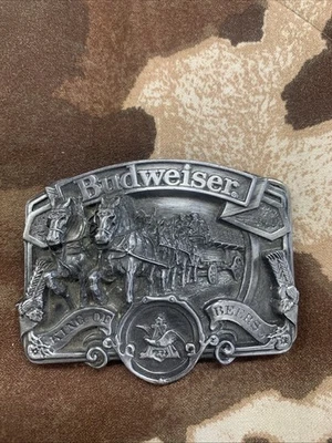 Vintage BUDWEISER King of Beers ANHEUSER BUSCH Belt Buckle Clydesdale Stagecoach - Image 1 of 2